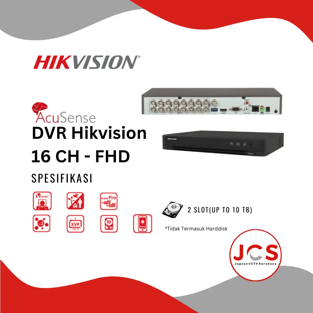 DVR CCTV HIKVISION ACUSENSE 16 CHANNEL - 2MP FULL HD H.265