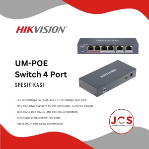 UNMANAGED POE SWITCH CCTV HIKVISION 4 PORT + 2 UPLINK 10/100Mbps